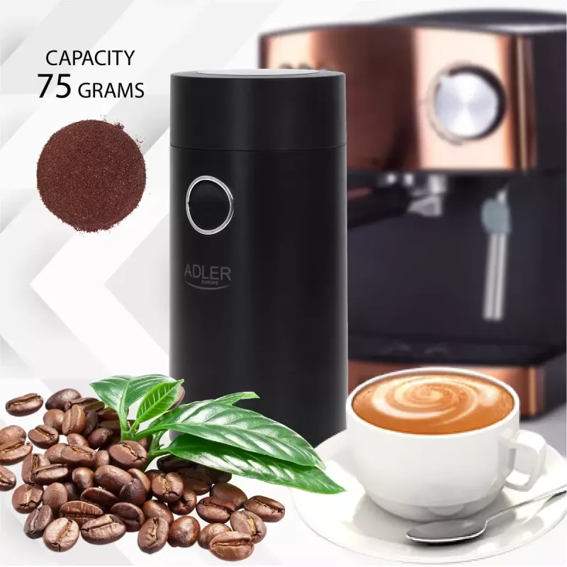 Burr grinder Adler AD4446BS — 150 W, stainless steel burrs, 75 g bean hopper, Melns