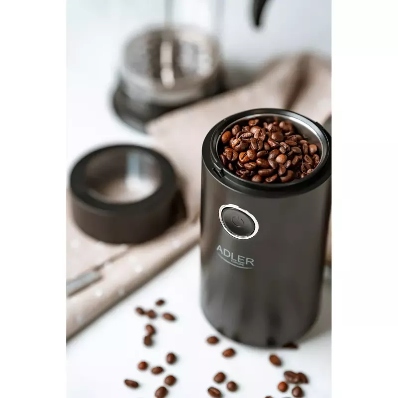 Burr grinder Adler AD4446BS — 150 W, stainless steel burrs, 75 g bean hopper, Melns