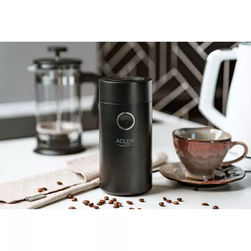 Burr grinder Adler AD4446BS — 150 W, stainless steel burrs, 75 g bean hopper, Melns
