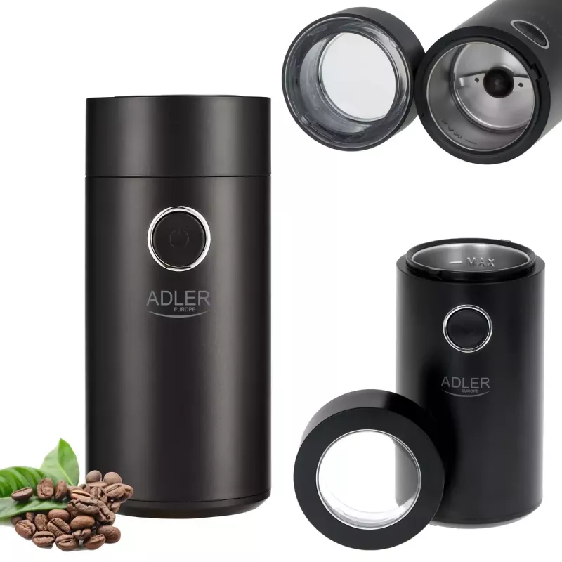 Burr grinder Adler AD4446BS — 150 W, stainless steel burrs, 75 g bean hopper, Melns