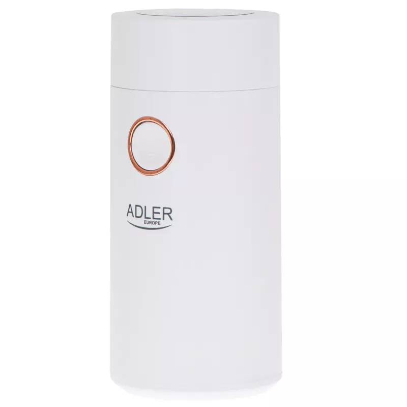 Kafijas dzirnaviņas ar tērauda urbjiem Adler AD4446WG — elektriskā kafijas dzirnaviņas, nerūsējošā tērauda urbji, 75 g tvertne, 150 W, balta