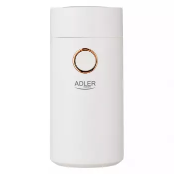 Kafijas dzirnaviņas ar tērauda urbjiem Adler AD4446WG — elektriskā kafijas dzirnaviņas, nerūsējošā tērauda urbji, 75 g tvertne, 150 W, balta