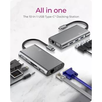 ICY BOX IB-DK4040-CPD Vadu USB 3.2 Gen 1 (3.1 Gen 1) Type-C Antracīts, Melns