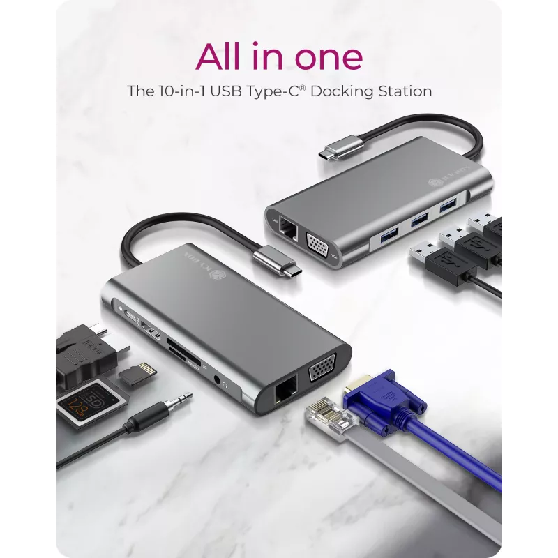 ICY BOX IB-DK4040-CPD Vadu USB 3.2 Gen 1 (3.1 Gen 1) Type-C Antracīts, Melns