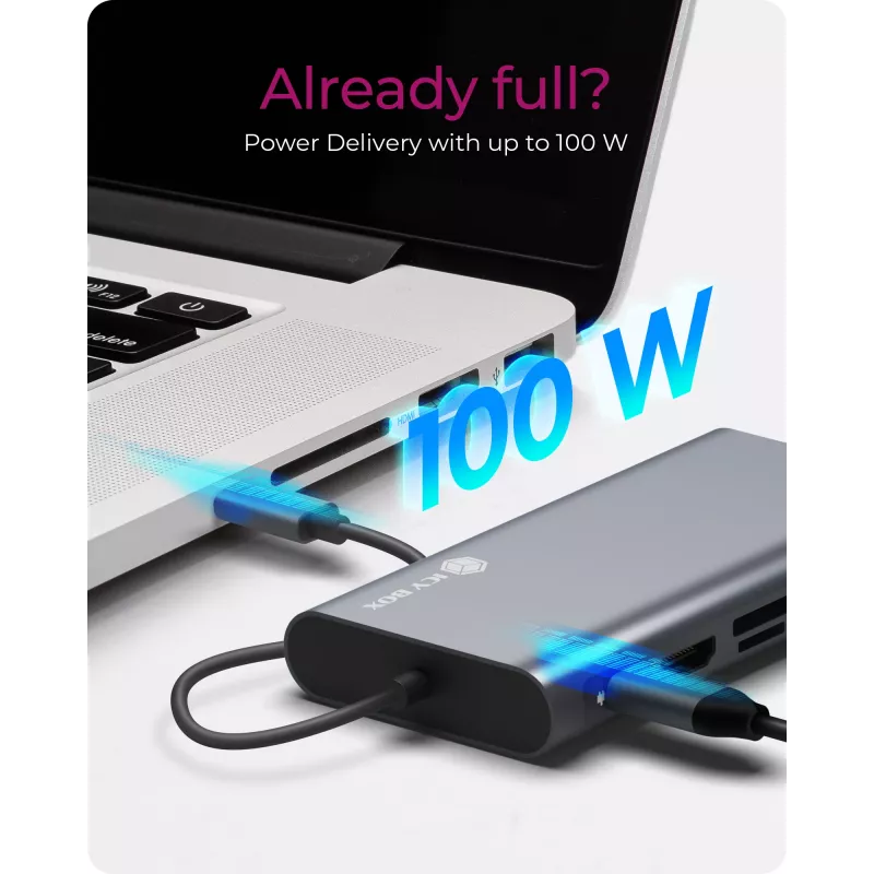 ICY BOX IB-DK4040-CPD Vadu USB 3.2 Gen 1 (3.1 Gen 1) Type-C Antracīts, Melns