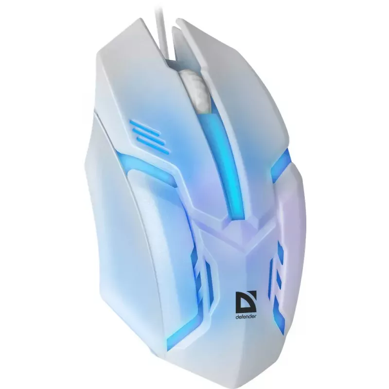 Vadu spēļu pele DEFENDER Cyber MB-560L — optiskā 1200 DPI, abrocīga, USB Type-A, balta, 1,5 m kabelis