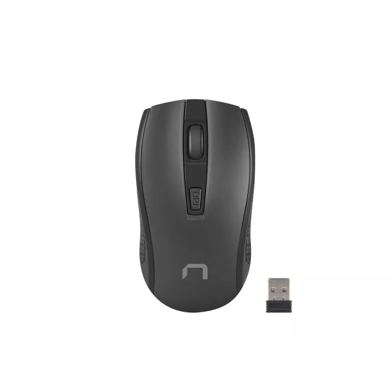 Bezvadu optiskā pele NATEC Jay 2 RF — 2.4 GHz, 1600 DPI, abpusēja, 4 pogas, melna