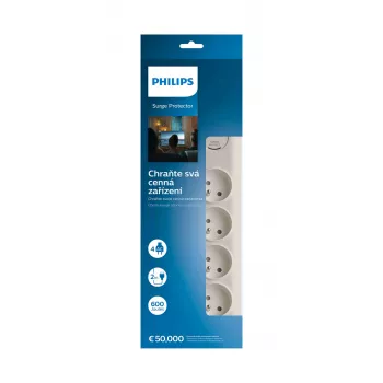 Pārsprieguma aizsargs Philips SPN7040WA/60 4 maiņstrāvas rozetes 600 J 2 m Balts