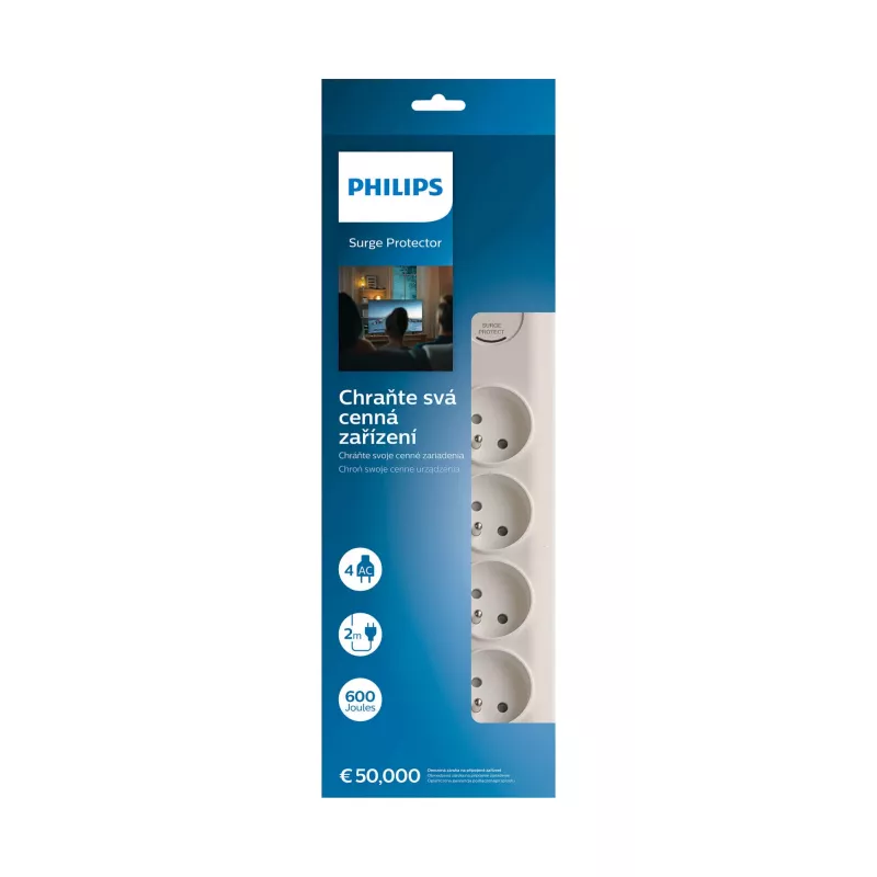 Pārsprieguma aizsargs Philips SPN7040WA/60 4 maiņstrāvas rozetes 600 J 2 m Balts