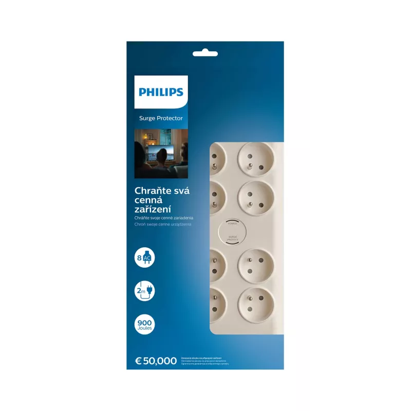 Philips SPN7080WA/60 pārsprieguma aizsargs Balts 8 maiņstrāvas kontaktligzdas 2 m