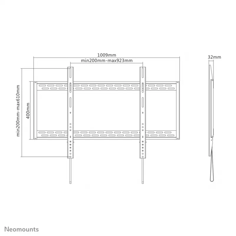 Neomounts LFD-W1000 TV sienas stiprinājums 60-100 collu - fiksēts, 152,4 cm (60 collas), 2,54 m (100 collas), 200 x 200 mm, 900 x 600 mm, Tērauds, Melns