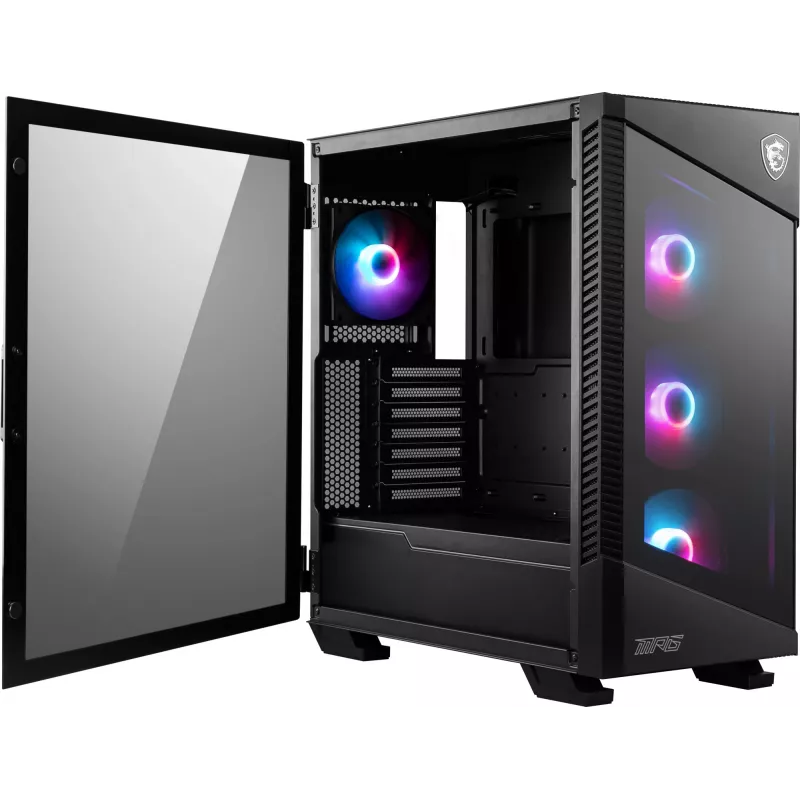 PC korpuss MSI MPG VELOX 100R Mid Tower Melns — ATX, 7 paplašināšanas sloti, 2×3.5 collu vietas, 2×2.5 collu vietas, USB-C