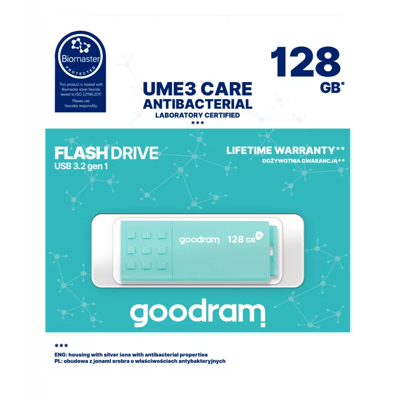 Goodram UME3 USB zibatmiņa 128 GB USB Type-A 3.2 Gen 1 (3.1 Gen 1) tirkīzzila