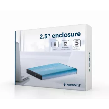 HDD korpuss Gembird EE2-U3S-3-B — 2,5 collu viena nodalījuma, SATA, Mini‑USB A, līdz 7 TB, zils