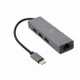 Dokotāja adapteris Gembird A-CMU3-LAN-01 — USB-C 3.2 Gen 1, 1× Gigabit LAN, 3× USB-A, metāla korpuss, pelēks