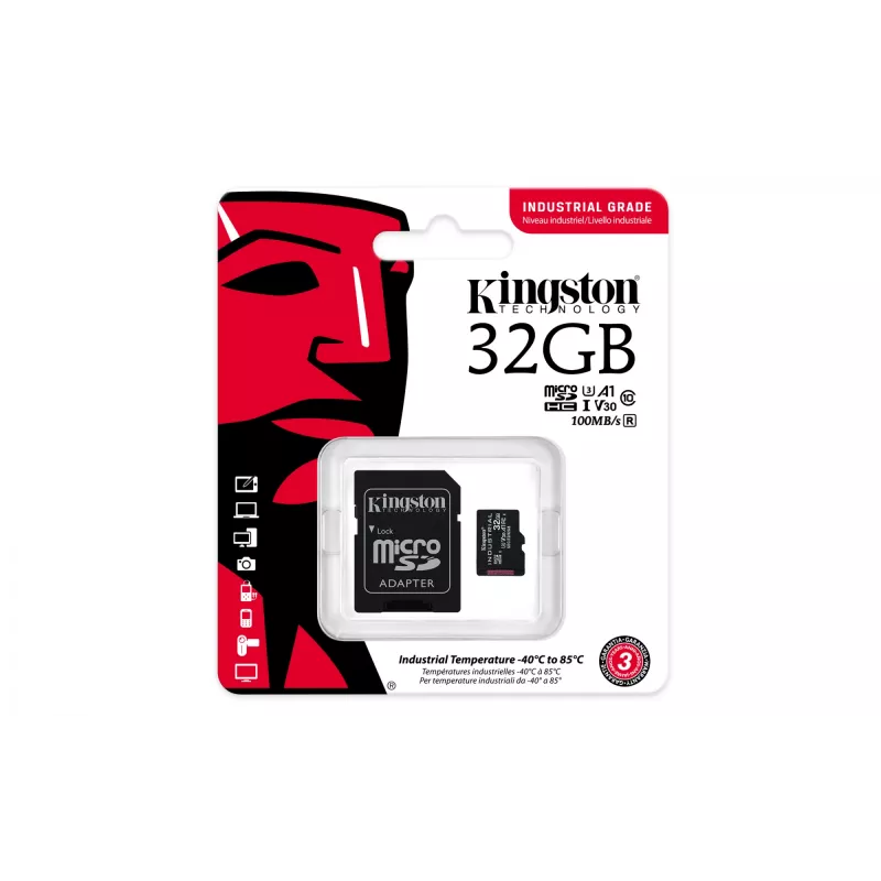 Kingston Technology 32GB microSDHC Industrial C10 A1 pSLC karte + SD adapteris