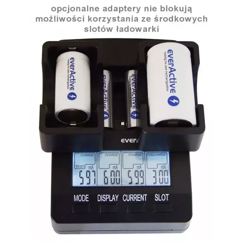 Bateriju lādētājs everActive NC-3000 — universāls lādētājs AA/AAA/C/D (4 šūnu) melns, 100–240V