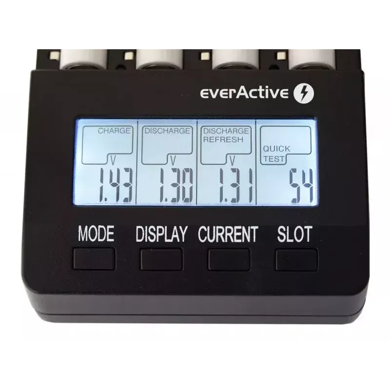 Bateriju lādētājs everActive NC-3000 — universāls lādētājs AA/AAA/C/D (4 šūnu) melns, 100–240V