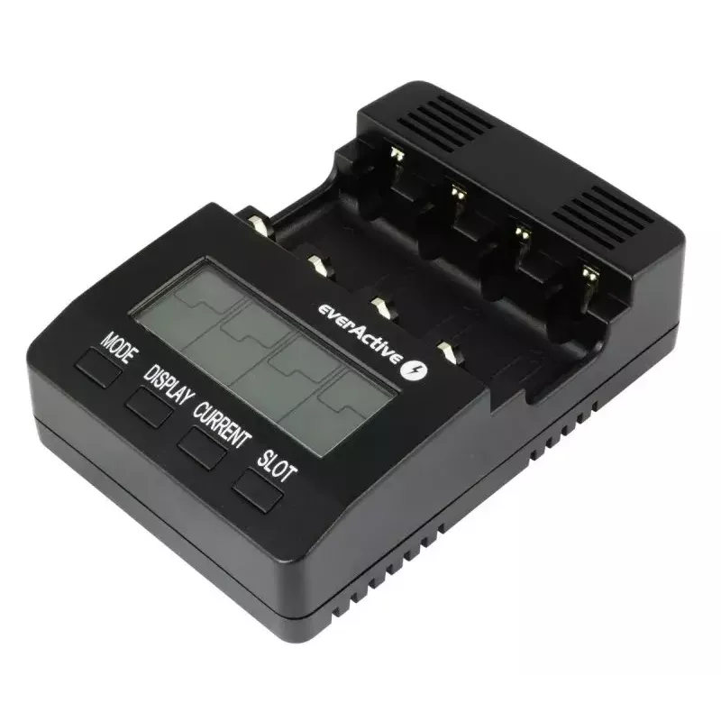Bateriju lādētājs everActive NC-3000 — universāls lādētājs AA/AAA/C/D (4 šūnu) melns, 100–240V