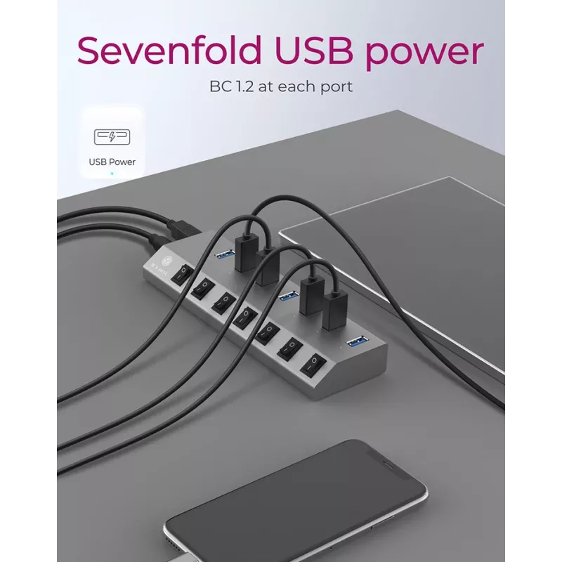 ICY BOX IB-HUB1701-C3 USB 3.2 Gen 1 (3.1 Gen 1) Type-B 5000 Mbit/s Antracīts