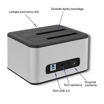 Dokstacija QOLTEC 5316 2x 2.5/3.5 collu HDD/SSD, SATA, USB 3.0 (5 Gb/s), alumīnija korpuss