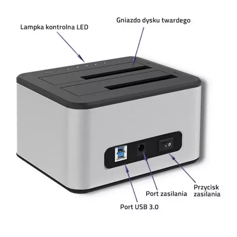 Dokstacija QOLTEC 5316 2x 2.5/3.5 collu HDD/SSD, SATA, USB 3.0 (5 Gb/s), alumīnija korpuss