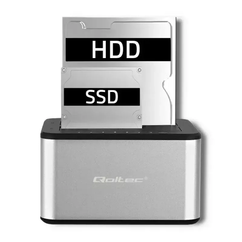 Dokstacija QOLTEC 5316 2x 2.5/3.5 collu HDD/SSD, SATA, USB 3.0 (5 Gb/s), alumīnija korpuss
