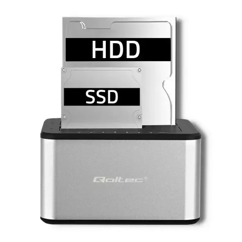 Dokstacija QOLTEC 5316 2x 2.5/3.5 collu HDD/SSD, SATA, USB 3.0 (5 Gb/s), alumīnija korpuss