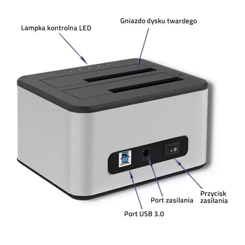 Dokstacija QOLTEC 5316 2x 2.5/3.5 collu HDD/SSD, SATA, USB 3.0 (5 Gb/s), alumīnija korpuss