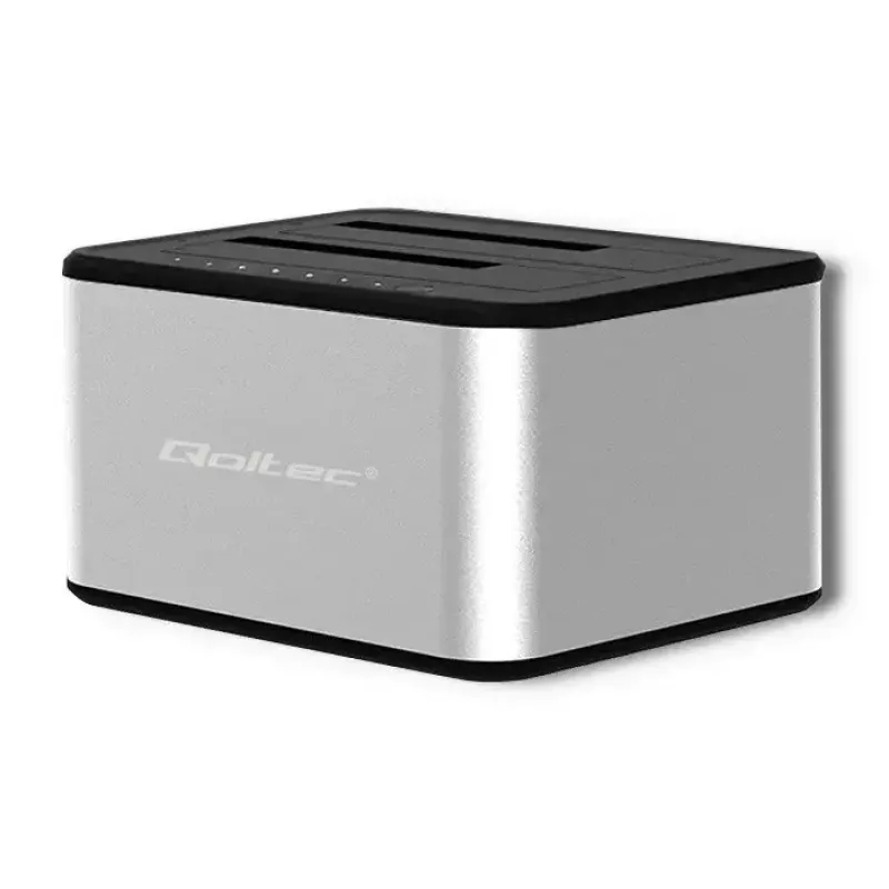 Dokstacija QOLTEC 5316 2x 2.5/3.5 collu HDD/SSD, SATA, USB 3.0 (5 Gb/s), alumīnija korpuss
