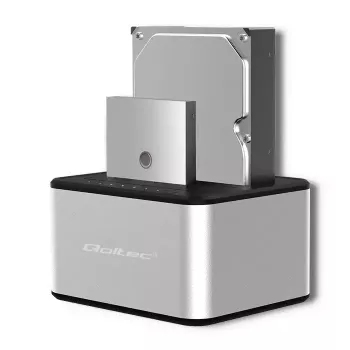 Dokstacija QOLTEC 5316 2x 2.5/3.5 collu HDD/SSD, SATA, USB 3.0 (5 Gb/s), alumīnija korpuss