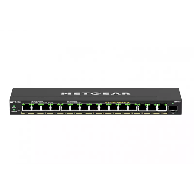 NETGEAR GS316EP-100PES tīkla slēdzis Pārvaldīts Gigabit Ethernet (10/100/1000) Power over Ethernet (PoE) Melns