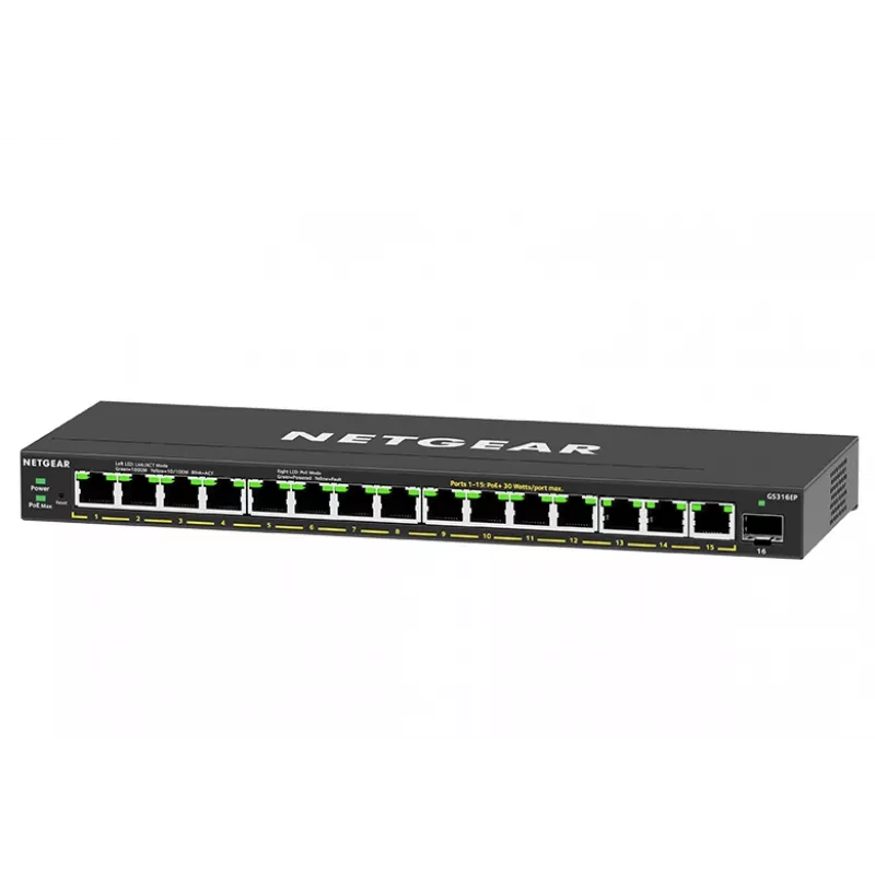 NETGEAR GS316EP-100PES tīkla slēdzis Pārvaldīts Gigabit Ethernet (10/100/1000) Power over Ethernet (PoE) Melns