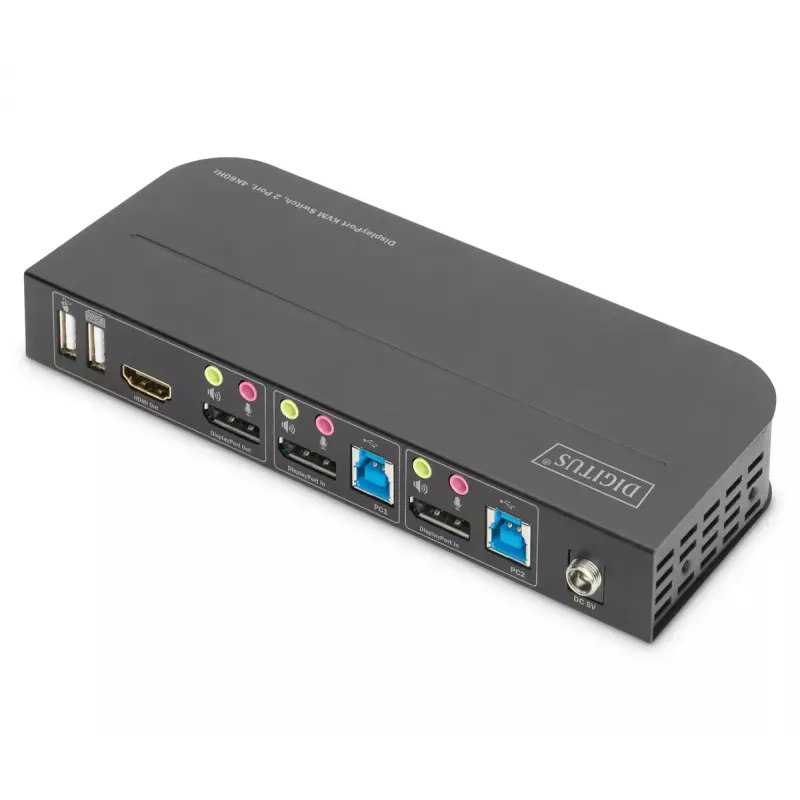 DIGITUS KVM slēdzis, 2x1 DP, DP/HDMI izeja, USB 4Kx2K@60Hz