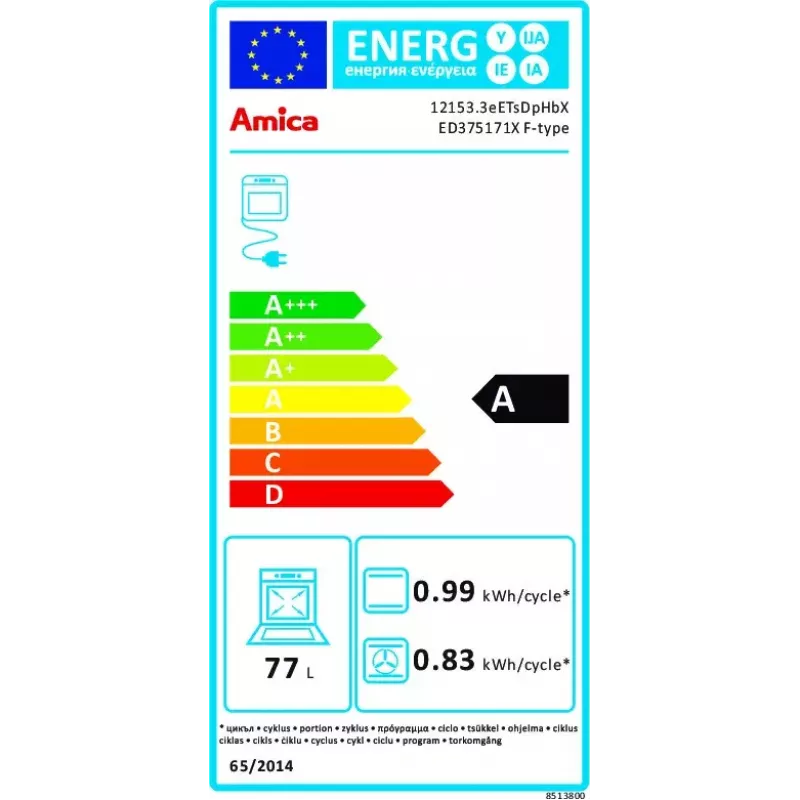 Amica ED375171X F-TYPE cepeškrāsns, elektriskā cepeškrāsns