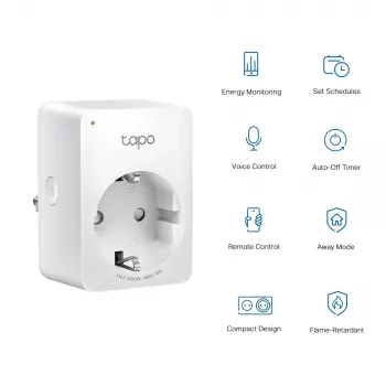 TP-Link Tapo Mini viedā Wi-Fi kontaktligzda ar enerģijas uzraudzību, iekštelpām, balta
