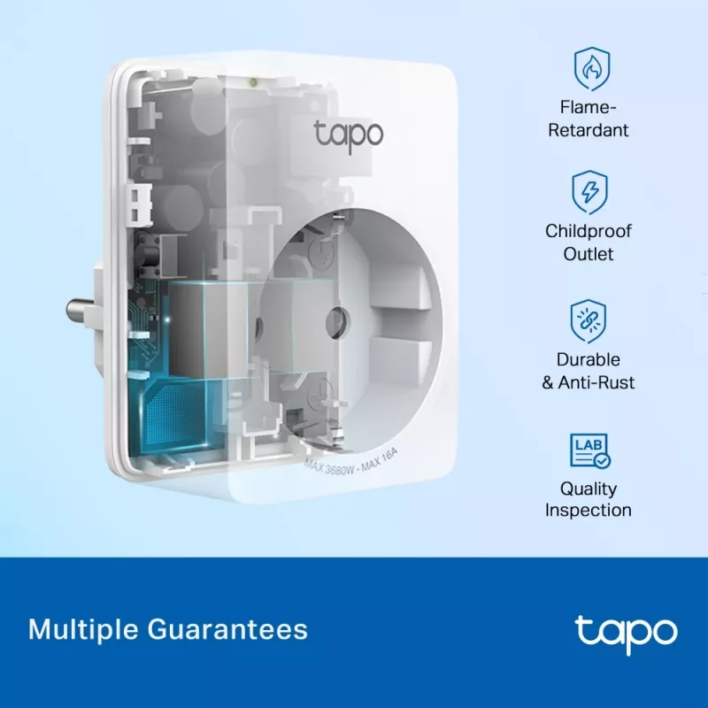 TP-Link Tapo Mini viedā Wi-Fi kontaktligzda ar enerģijas uzraudzību, iekštelpām, balta