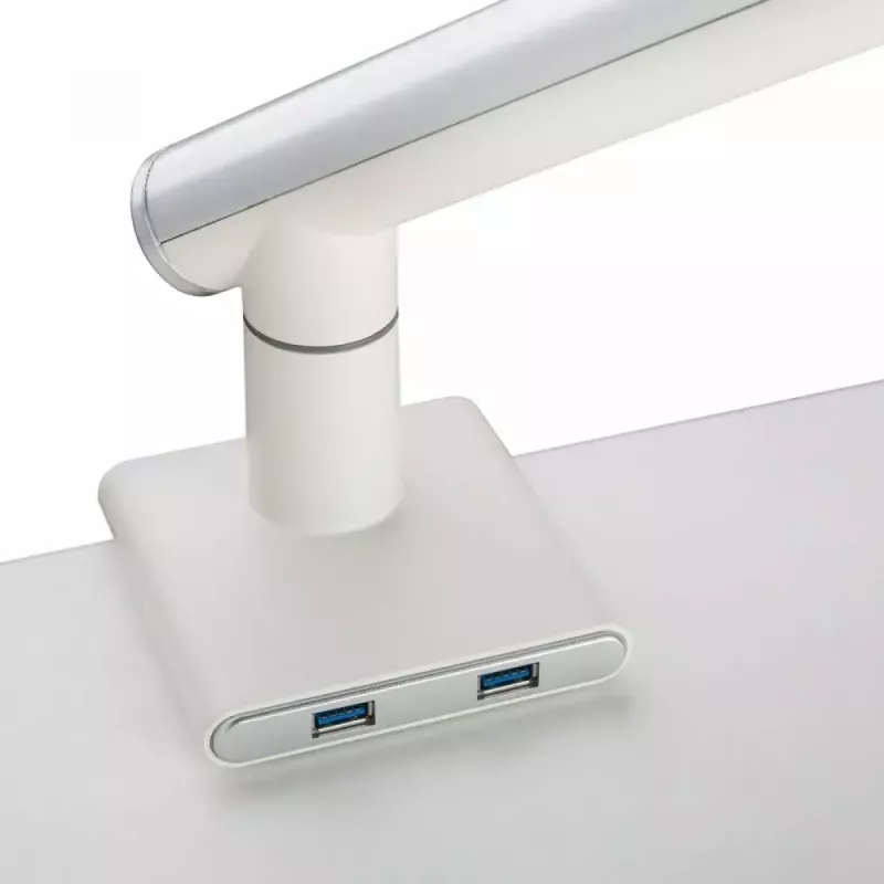 Monitora galda stiprinājums ART RAMM L-19GD 17–32 collu monitoriem, gāzes palīdzība, 2–9 kg, 2x USB 3.0, balts, skava