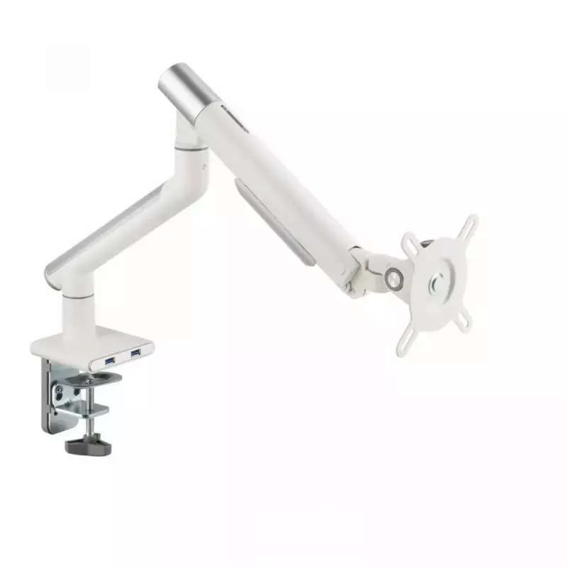 Monitora galda stiprinājums ART RAMM L-19GD 17–32 collu monitoriem, gāzes palīdzība, 2–9 kg, 2x USB 3.0, balts, skava