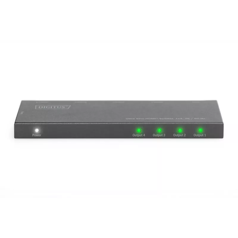 DIGITUS Ultra Slim HDMI Sadalītājs, 1x4, 4K/60Hz HDR, HDCP 2.2, 18 Gbps, Micro USB barošana