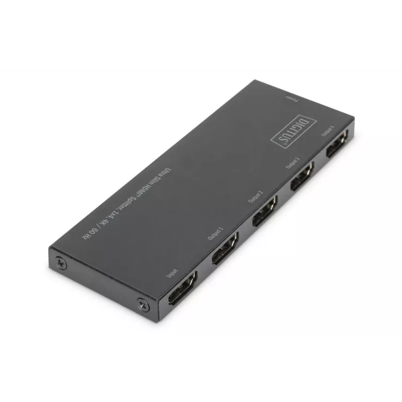 DIGITUS Ultra Slim HDMI Sadalītājs, 1x4, 4K/60Hz HDR, HDCP 2.2, 18 Gbps, Micro USB barošana