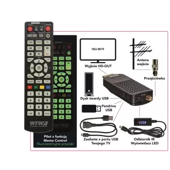 DVB-T/DVB-T2 uztvērējs WIWA H.265 MINI — H.265 HD digitālais virszemes uztvērējs, Full HD, HDMI, USB, 5V/1.5A