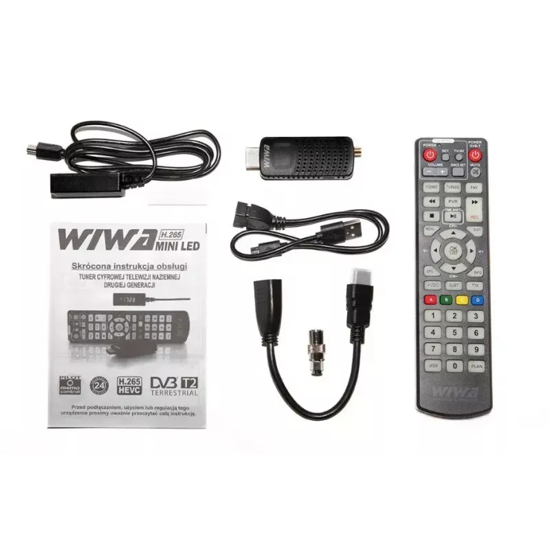 DVB-T/DVB-T2 uztvērējs WIWA H.265 MINI — H.265 HD digitālais virszemes uztvērējs, Full HD, HDMI, USB, 5V/1.5A