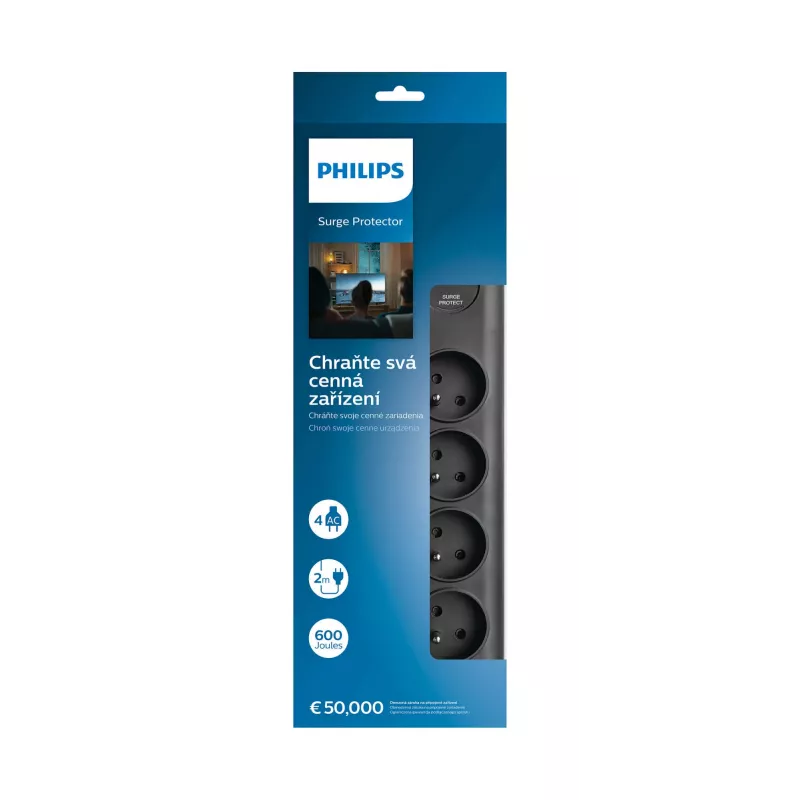 Philips SPN7080BA/60 pārsprieguma aizsargs Melns 8 maiņstrāvas kontaktligzdas (-u) 2 m