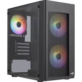 Aerocool HEXFORMBKV2 Micro ATX datora korpuss ar 3 FRGB melniem ventilatoriem