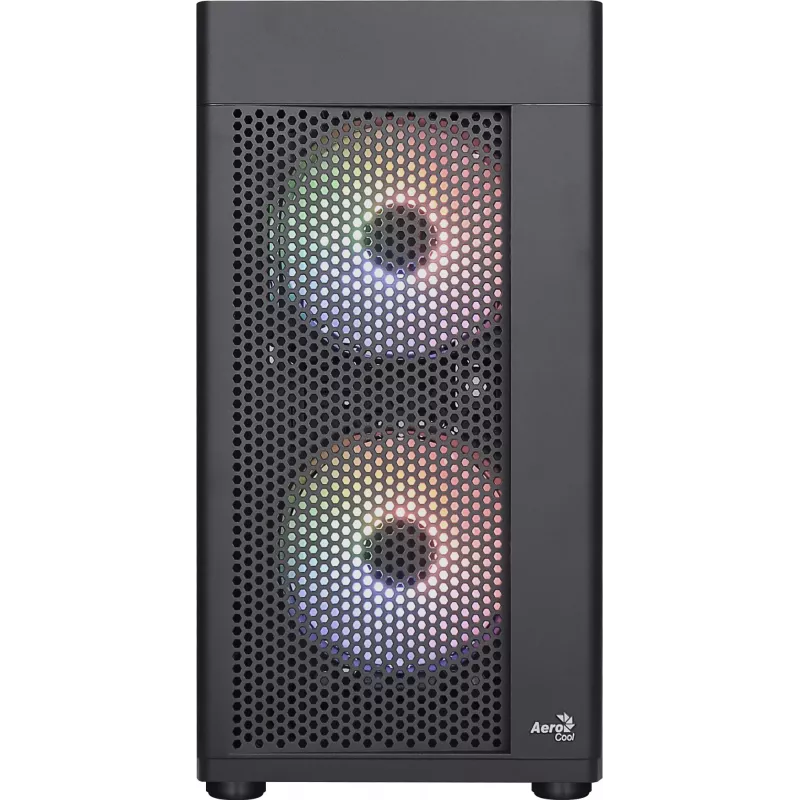 Aerocool HEXFORMBKV2 Micro ATX datora korpuss ar 3 FRGB melniem ventilatoriem