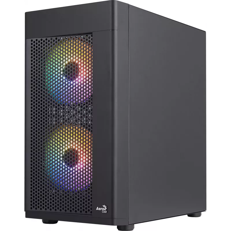 Aerocool HEXFORMBKV2 Micro ATX datora korpuss ar 3 FRGB melniem ventilatoriem