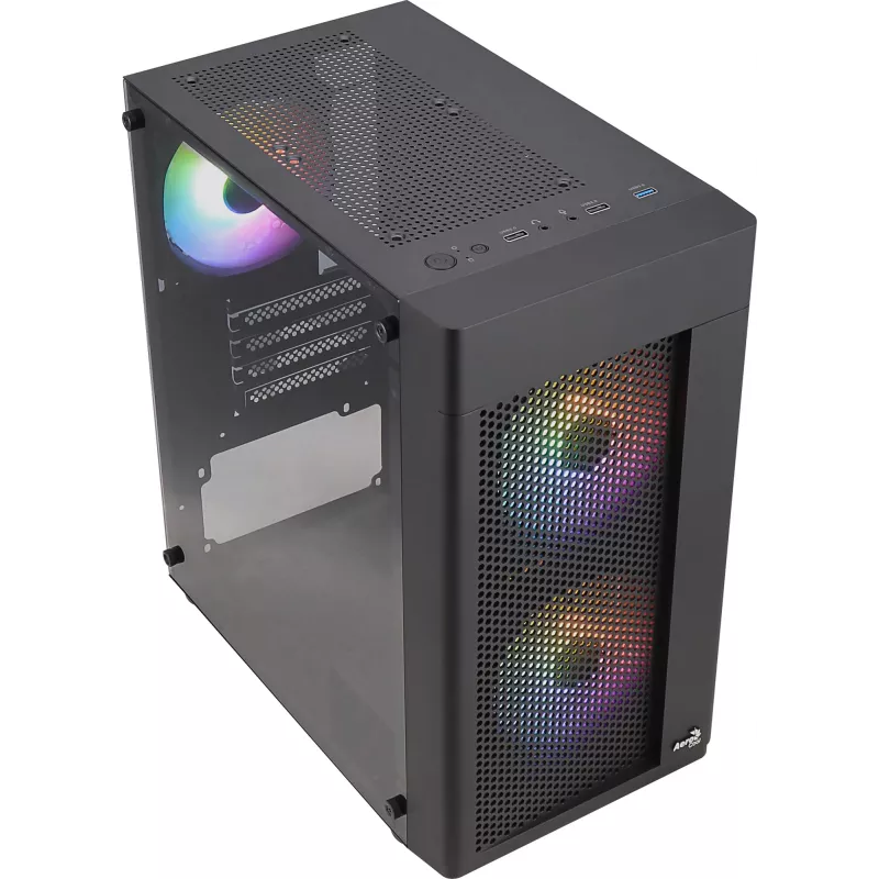 Aerocool HEXFORMBKV2 Micro ATX datora korpuss ar 3 FRGB melniem ventilatoriem