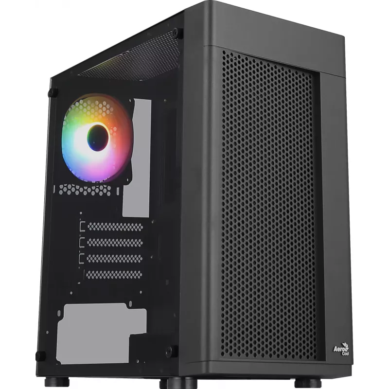 Aerocool HEXFORMBKV2 Micro ATX datora korpuss ar 3 FRGB melniem ventilatoriem