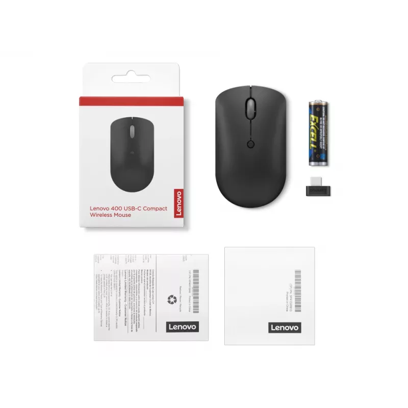 Lenovo 400 pele Office Ambidextrous RF Bezvadu Optiskā 2400 DPI